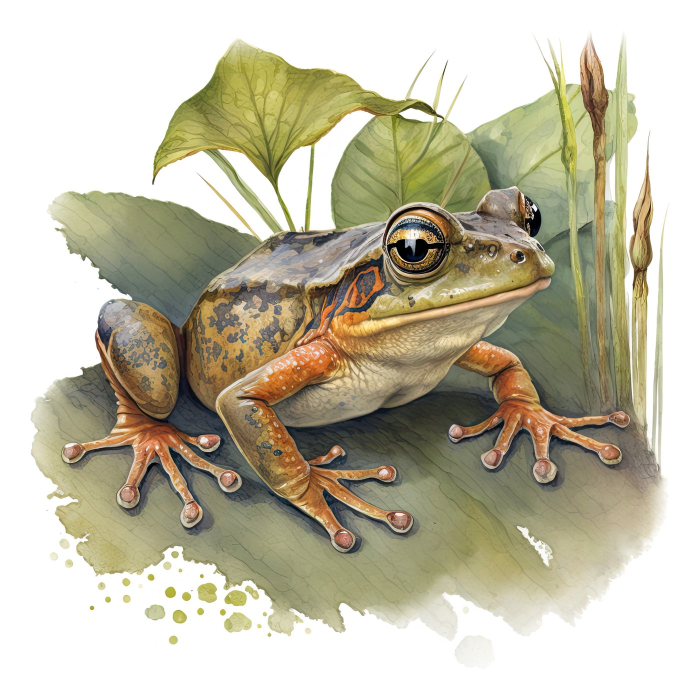 Aquarell-Illustration eines Frosches auf einem Blatt