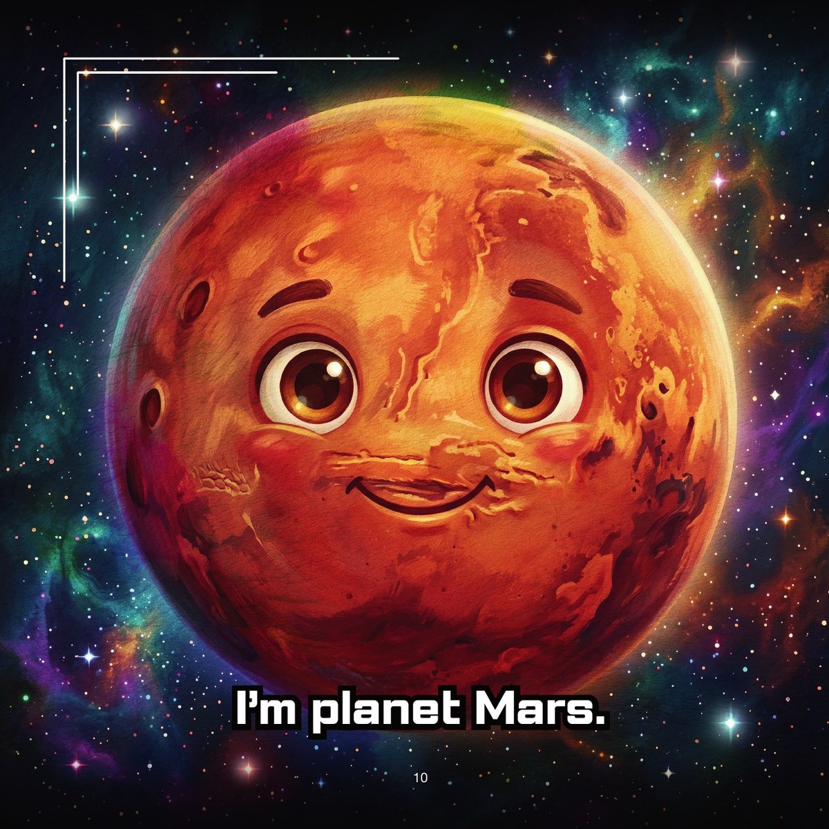 The red planet Mars in a friendly space illustration for children