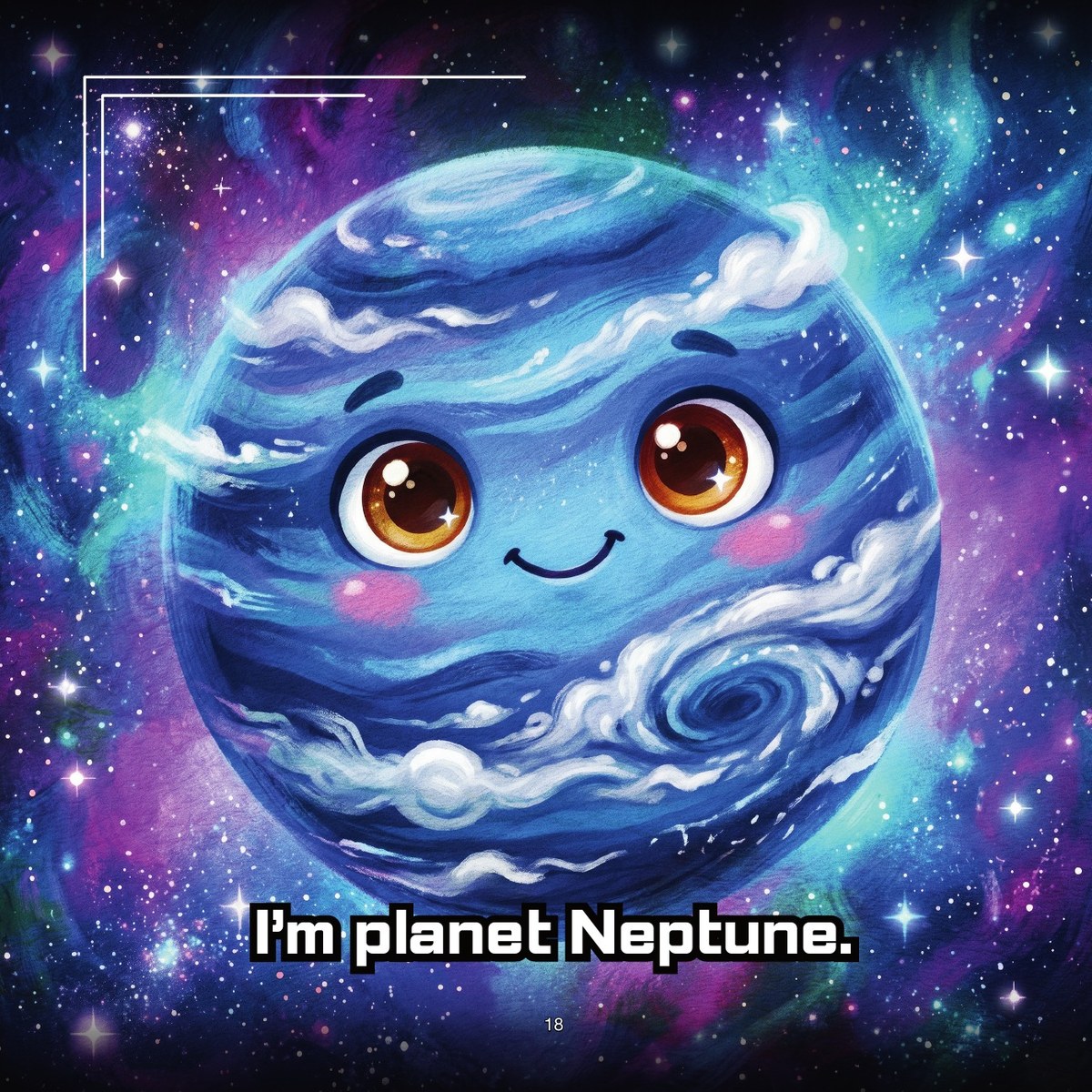 Blue planet Neptune with powerful winds in an illustration for kids