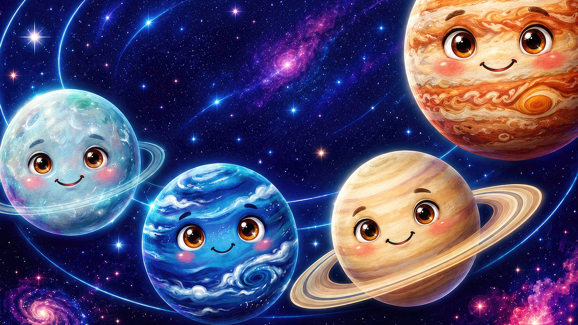 Friendly illustrated planets in space - planet facts for kids