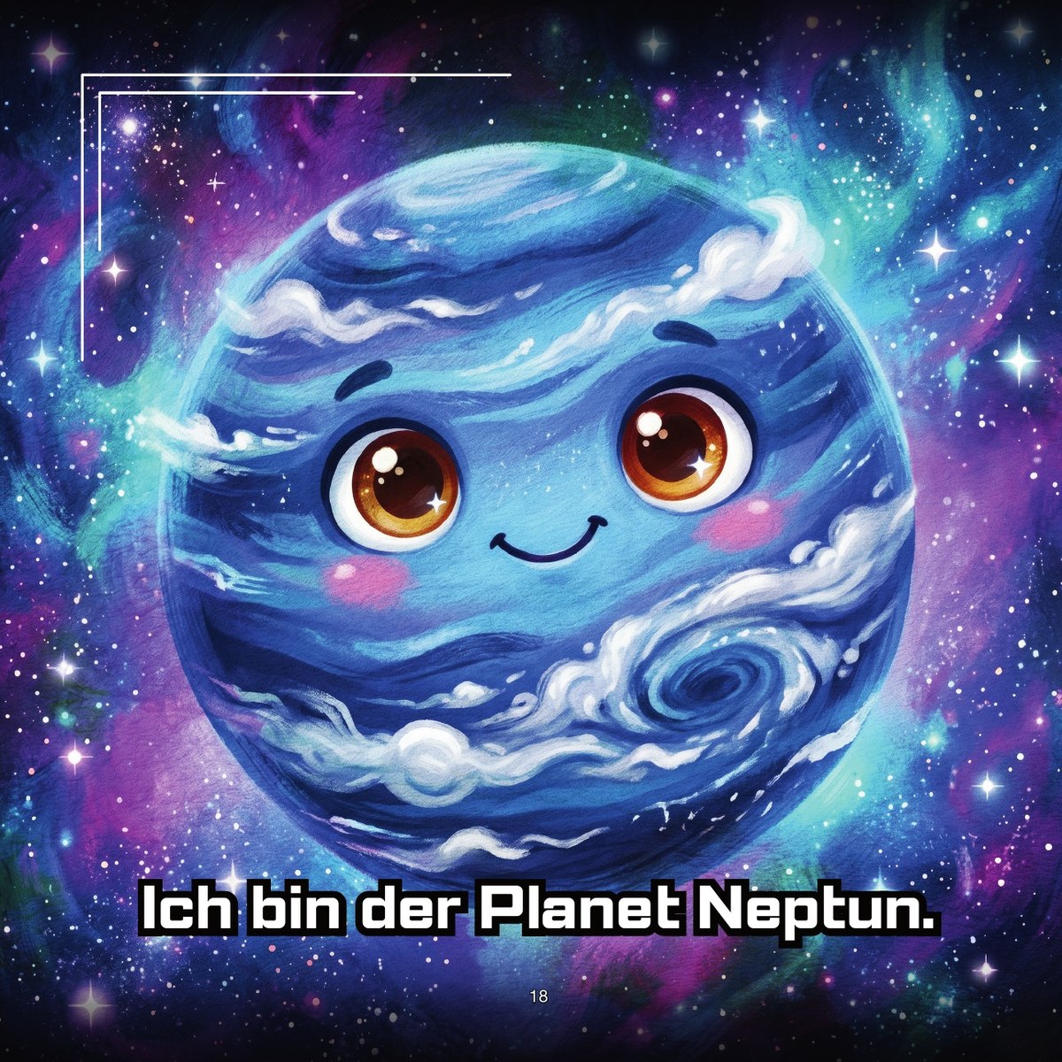 Blauer Planet Neptun mit starken Winden als Illustration für Kinder