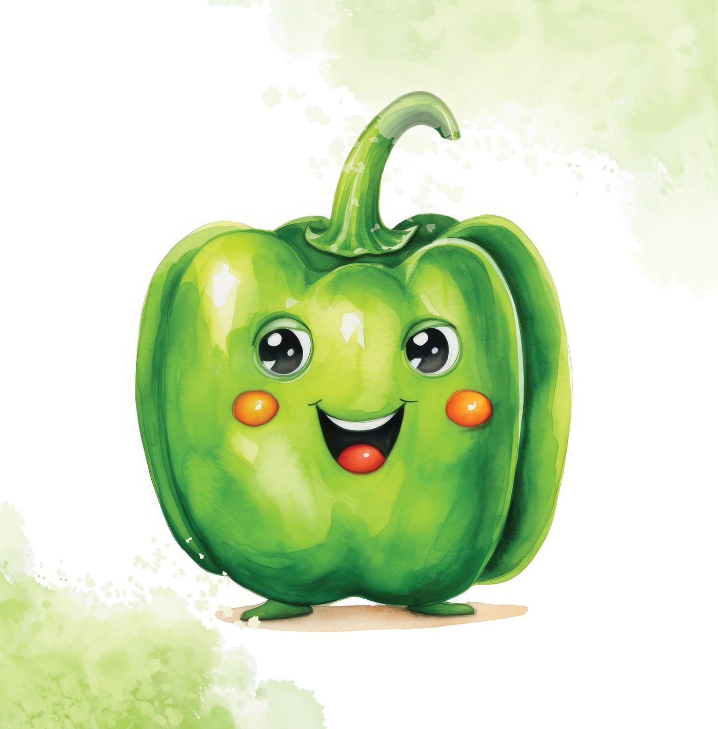 Niedliche Cartoon-Aquarell-Illustration einer lächelnden grünen Paprika