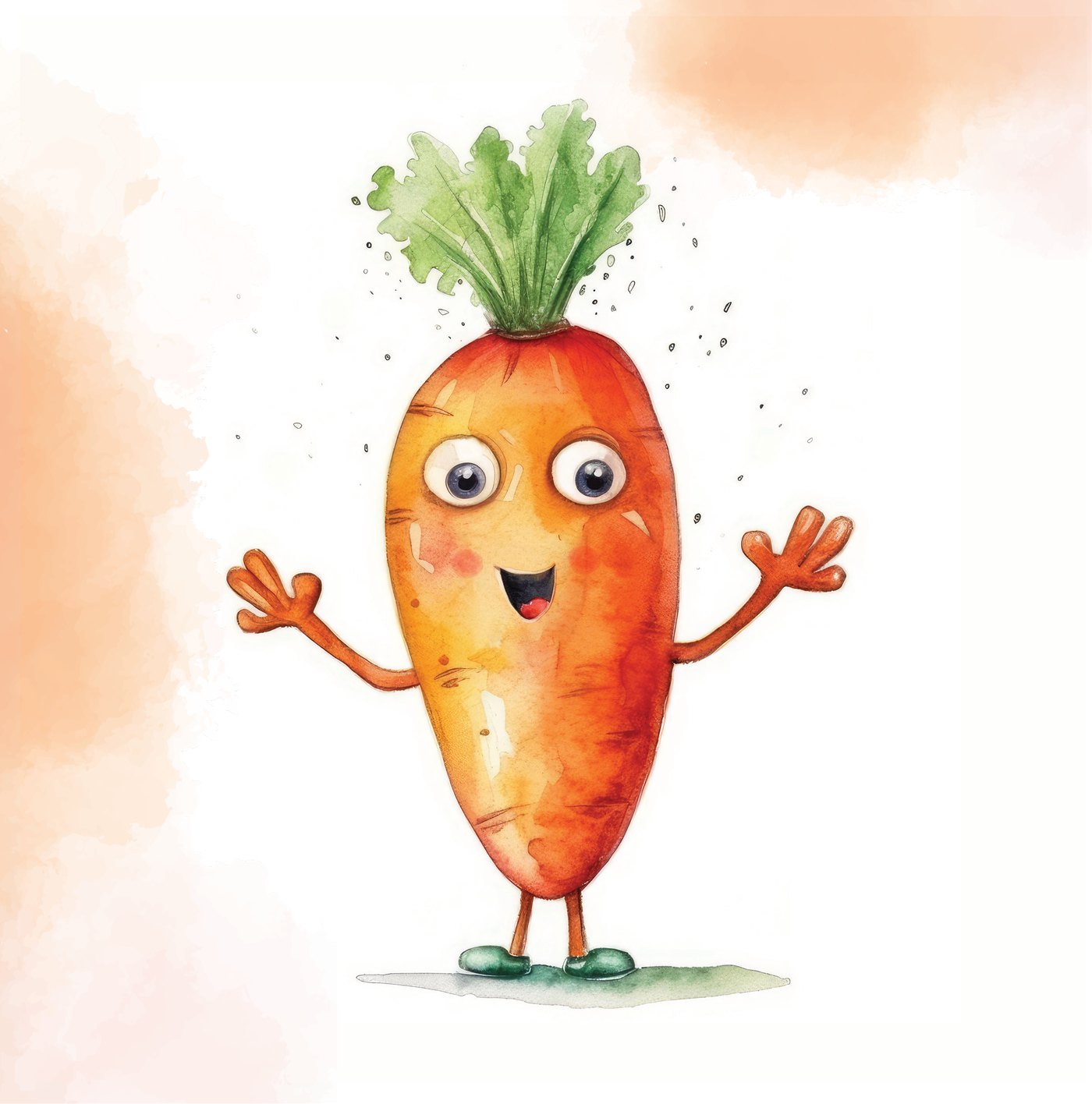 Niedliche Cartoon-Aquarell-Illustration einer lächelnden Karotte
