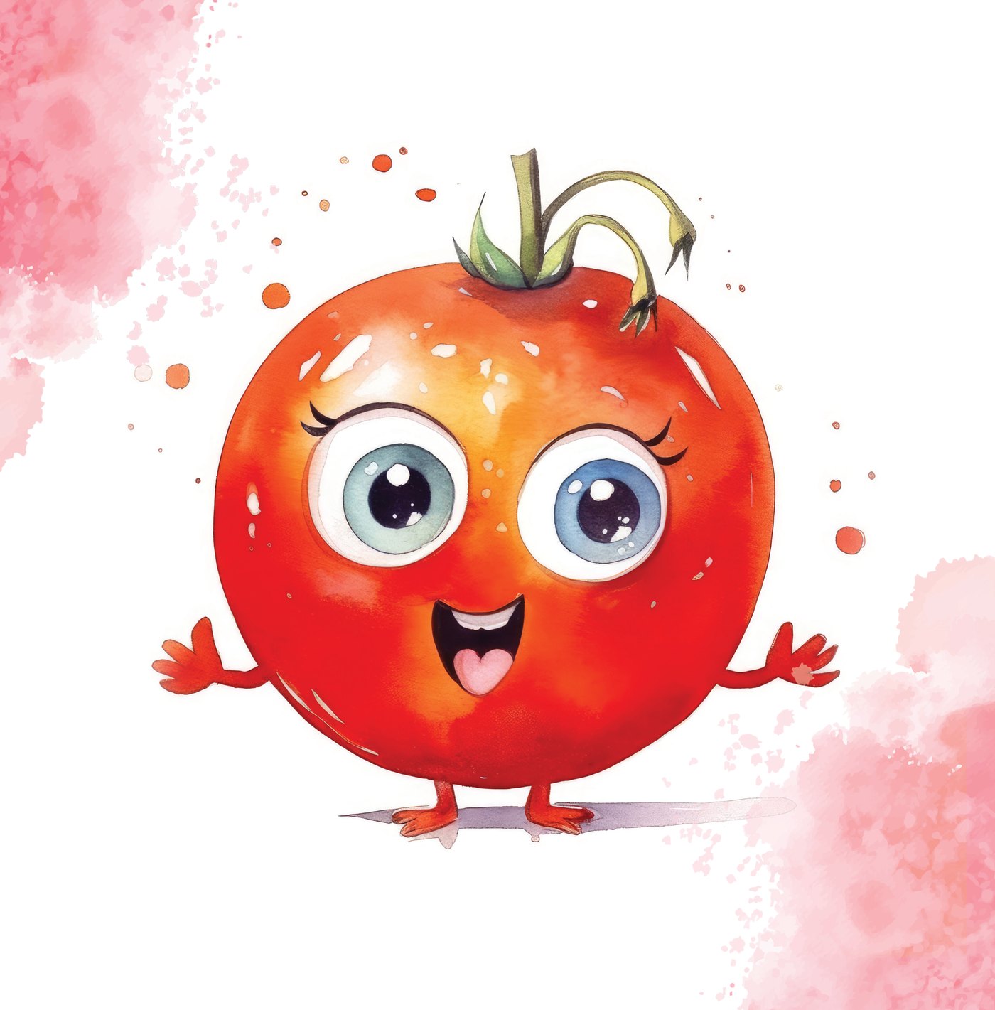 Niedliche Cartoon-Aquarell-Illustration einer lächelnden Tomate