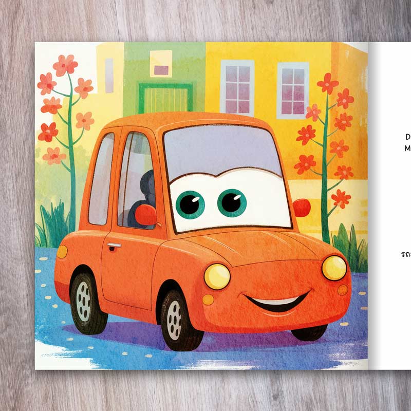 Mein erster Wortschatz - Fahrzeuge (Thailändisch-Deutsch) หนังสือเด็ก หนังสือสองภาษา Beispielseite mit Auto