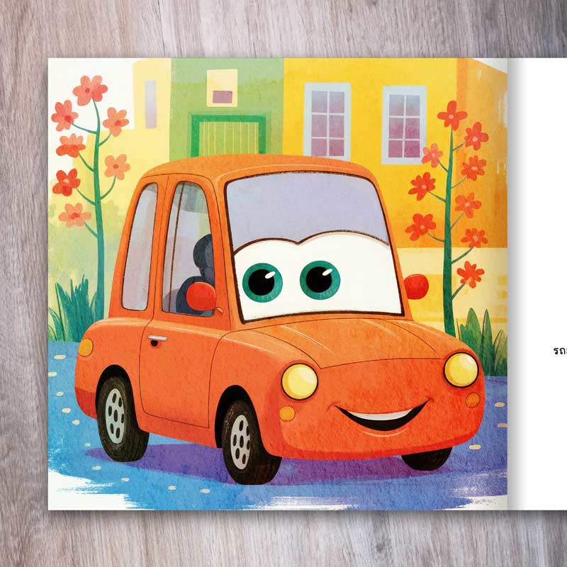 Bilingual vehicle picture book - illustrated orange car interior preview