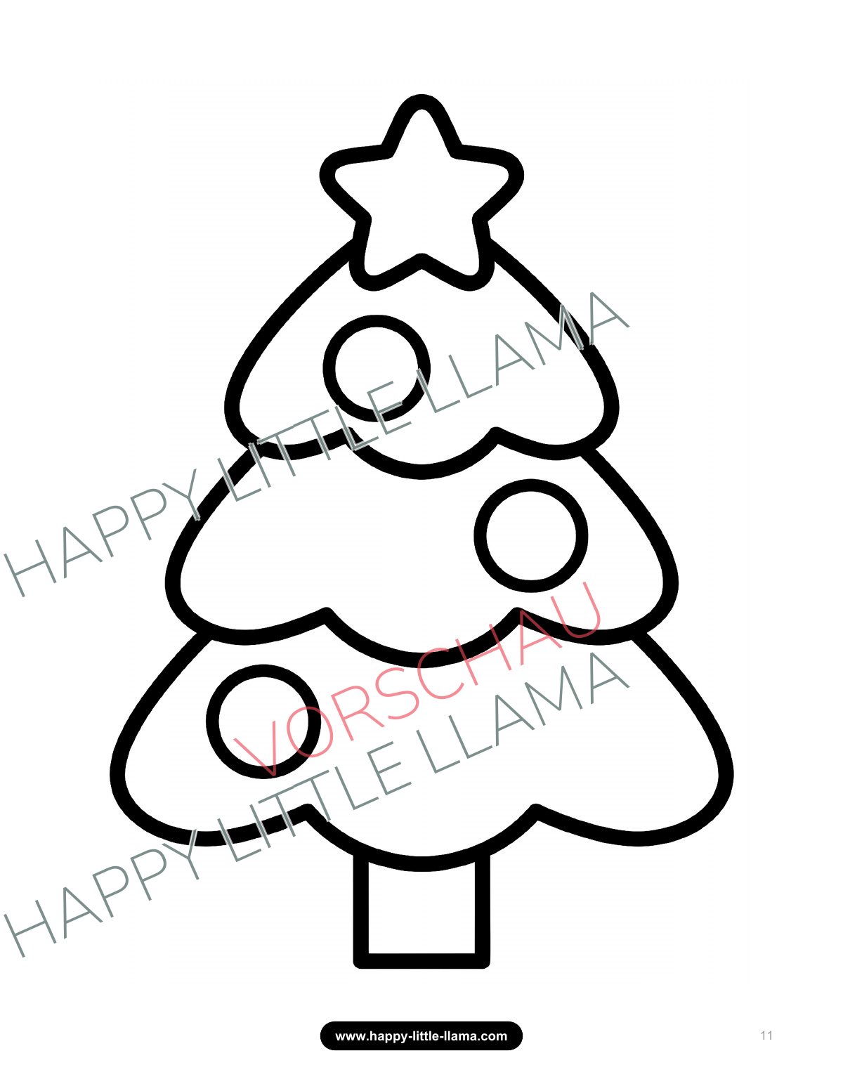 Einfacher Weihnachtsbaum – Weihnachts-Ausmalseite mit großen Flächen