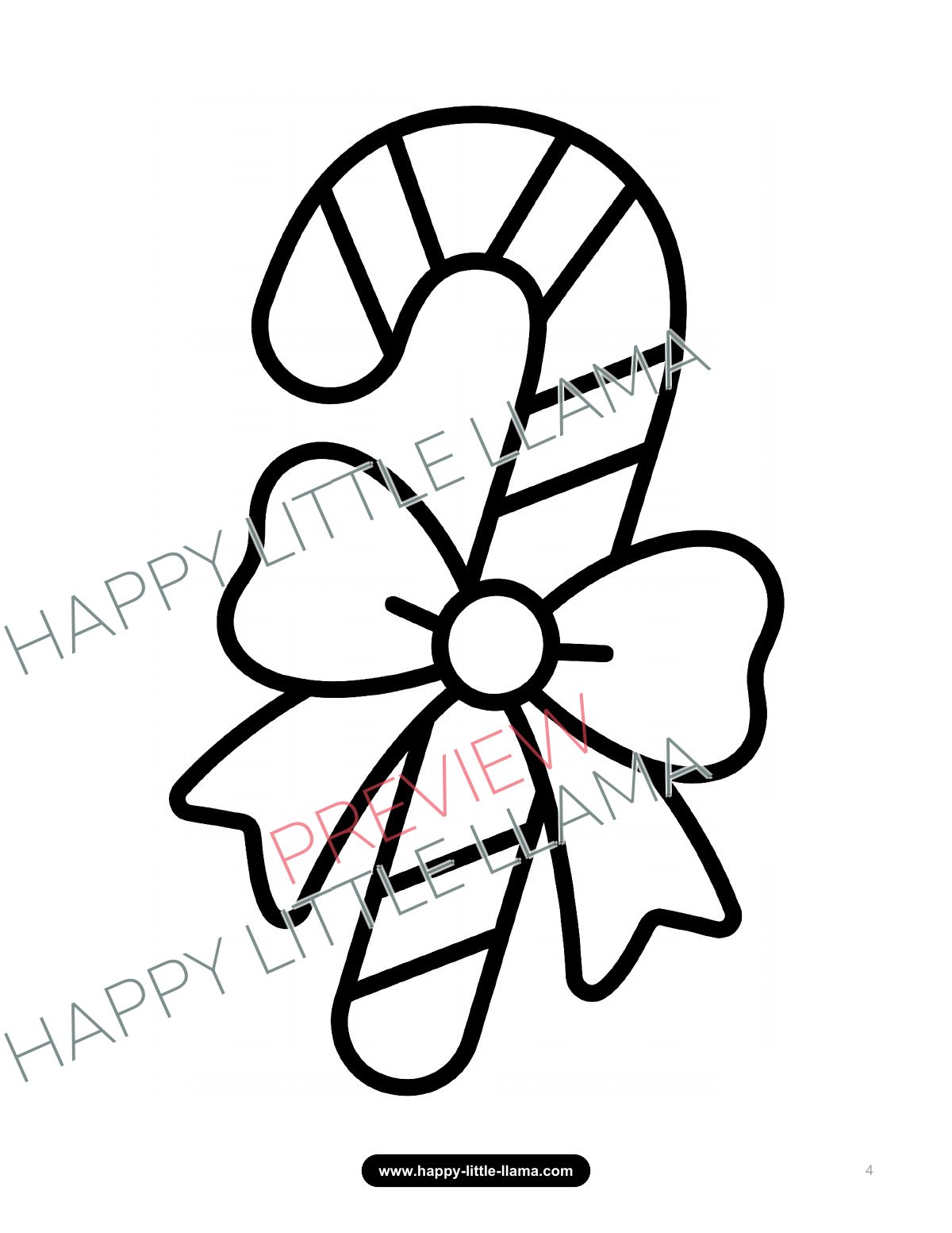 Candy cane with a bow – easy Christmas coloring page for toddlers