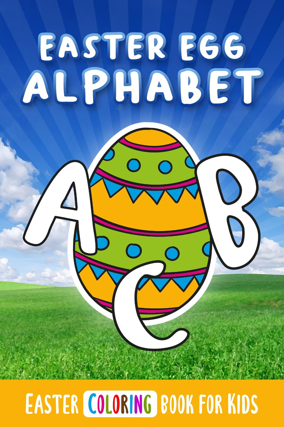 Free printable Easter coloring book with an Easter egg alphabet – English cover