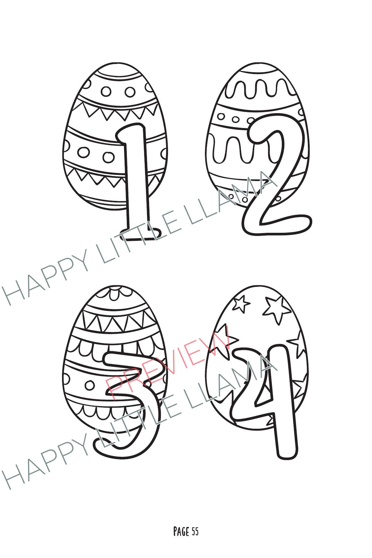 Easter eggs with numbers 1 to 4 – free printable Easter coloring page for kids