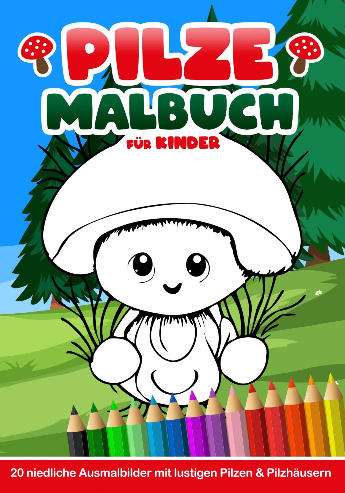 Kostenloses Pilze-Malbuch für Kinder mit einer niedlichen Pilzfigur – Cover