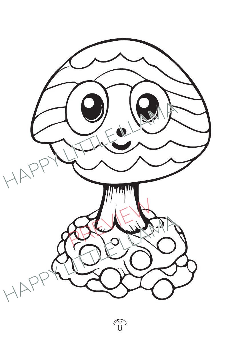 Funny mushroom character with big eyes – free mushroom coloring page