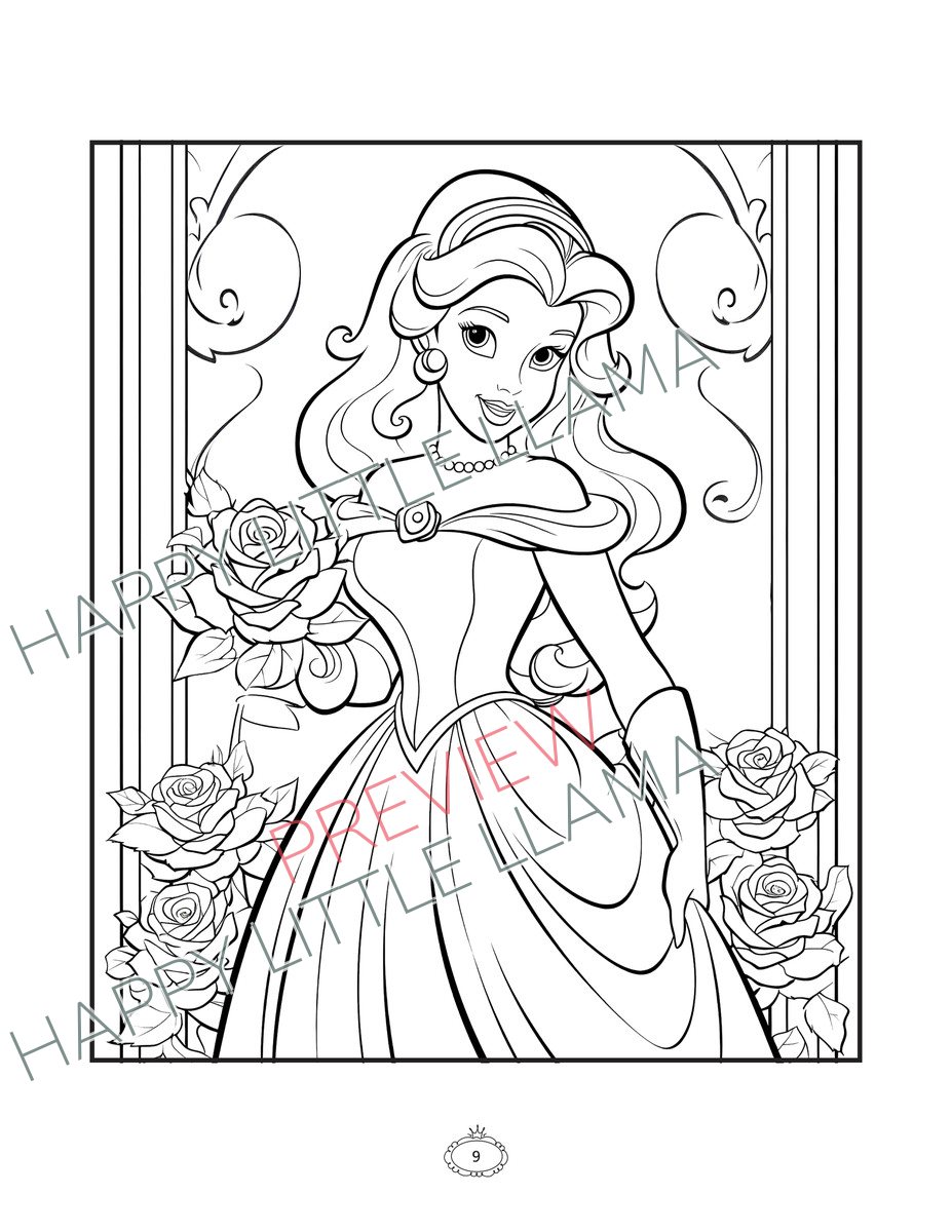 Princess with roses by an archway – free princess coloring page