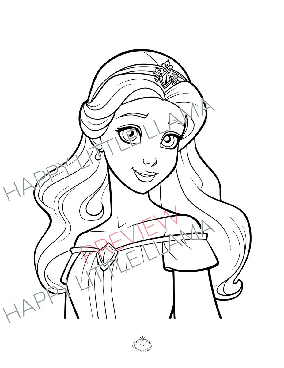 Friendly princess with long hair – free printable coloring page for kids