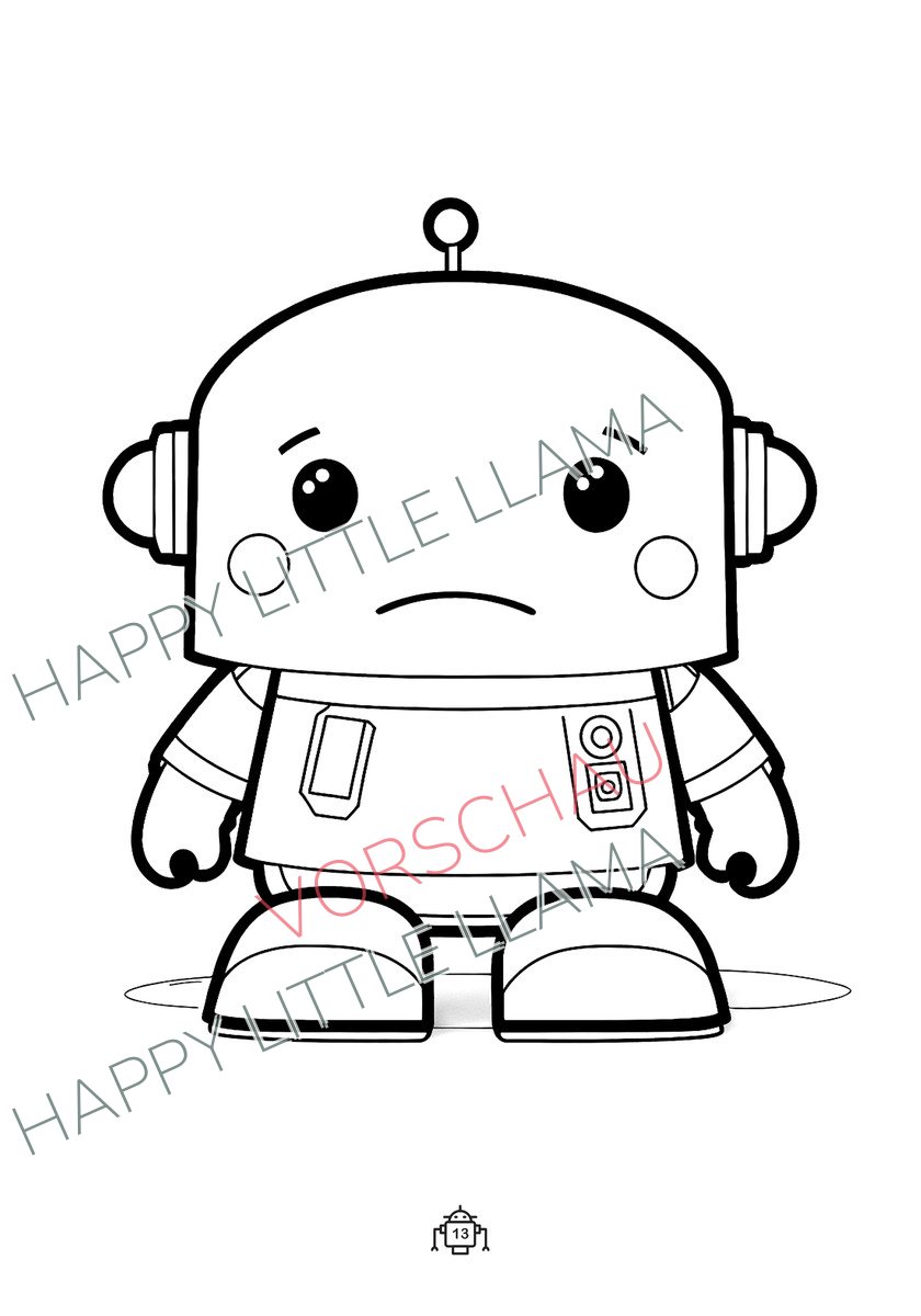 Freundlicher kleiner Roboter – kostenloses Ausmalbild für Kinder