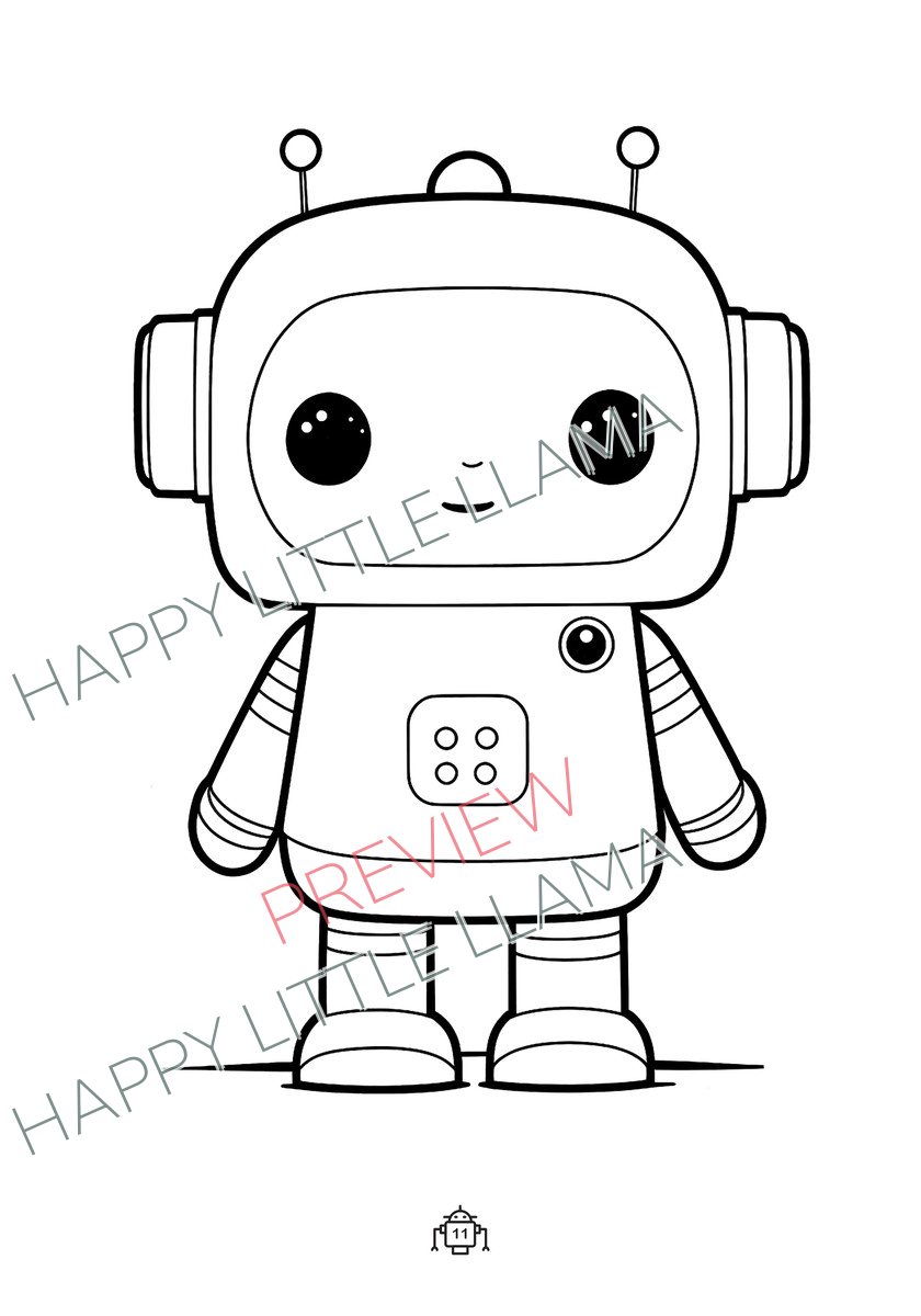 Cute robot with big eyes – free robot coloring page for toddlers