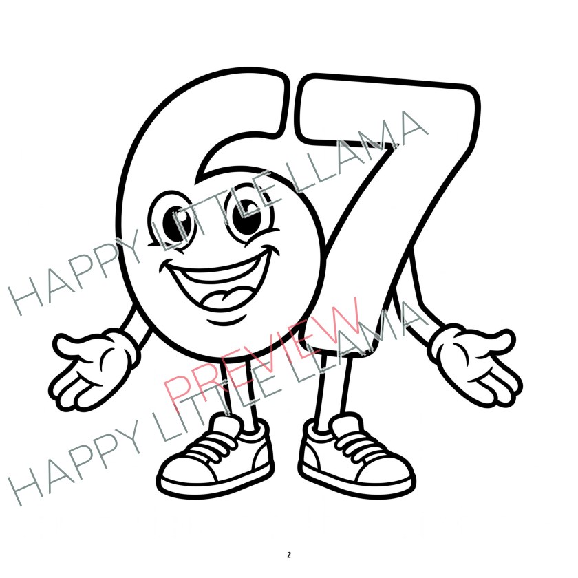 Cheerful numbers 6 and 7 – free printable 67 coloring page for kids