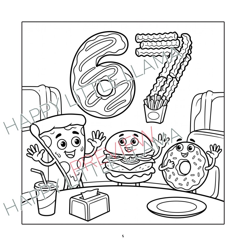 Funny 67 snack characters – free Six Seven coloring page for kids
