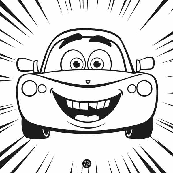 Funny Vehicles Coloring Book for Kids example page with funny car