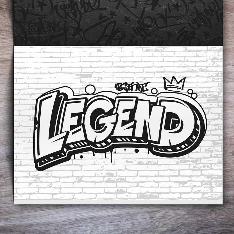 Graffiti Malbuch für Kinder und Jugendliche Beispielseite mit „Legend“-Graffiti