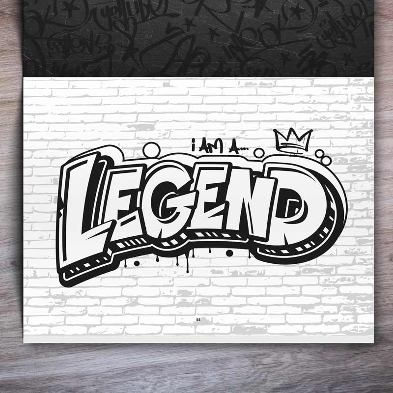 Graffiti Coloring Book for Kids and Teenagers example page with "Legend" graffiti