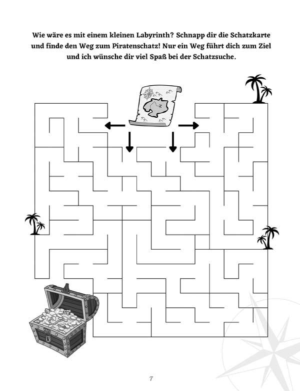 Piraten Aktivitätsbuch für Kinder Beispielseite mit Labyrinth
