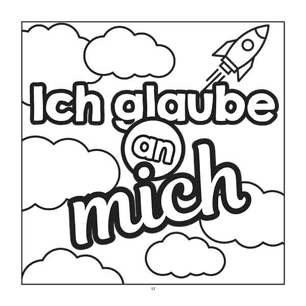 Positive Affirmationen Malbuch für Kinder Beispielseite mit "Ich glaube an mich" Motiv
