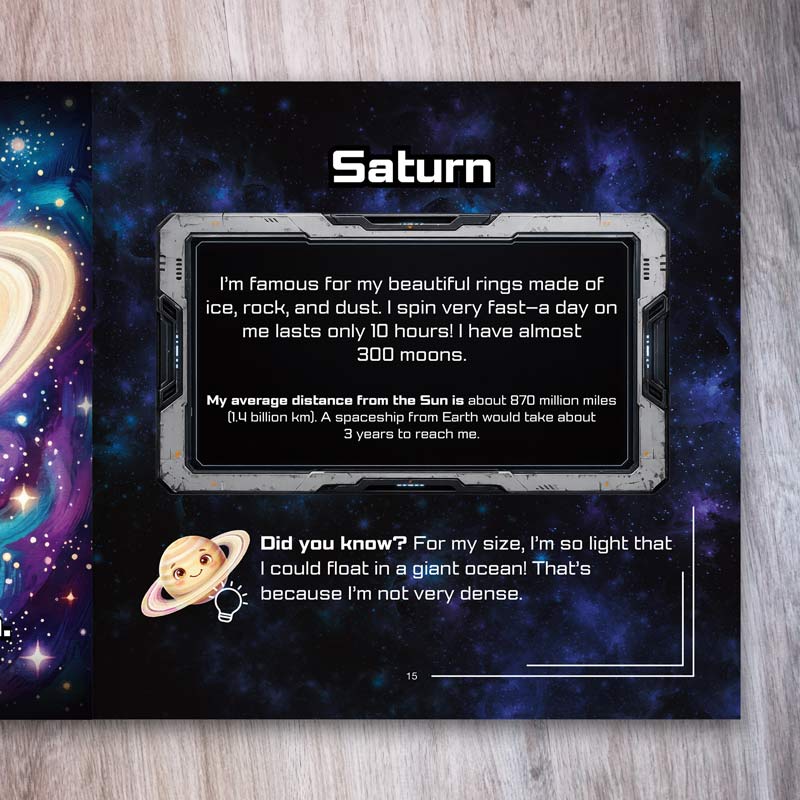 Space facts for kids – Saturn page with kid-friendly facts and a Did You Know section