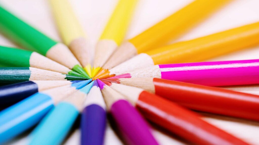 Colored pencils with many different colors