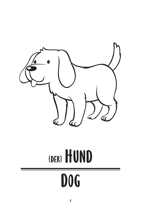 Meine ersten 50 Wörter die Tiere (Deutsch Englisch) Beispielseite mit Hund/Dog