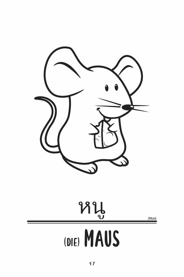 Meine ersten 50 Wörter die Tiere (Thailändisch Deutsch) Beispielseite mit Maus