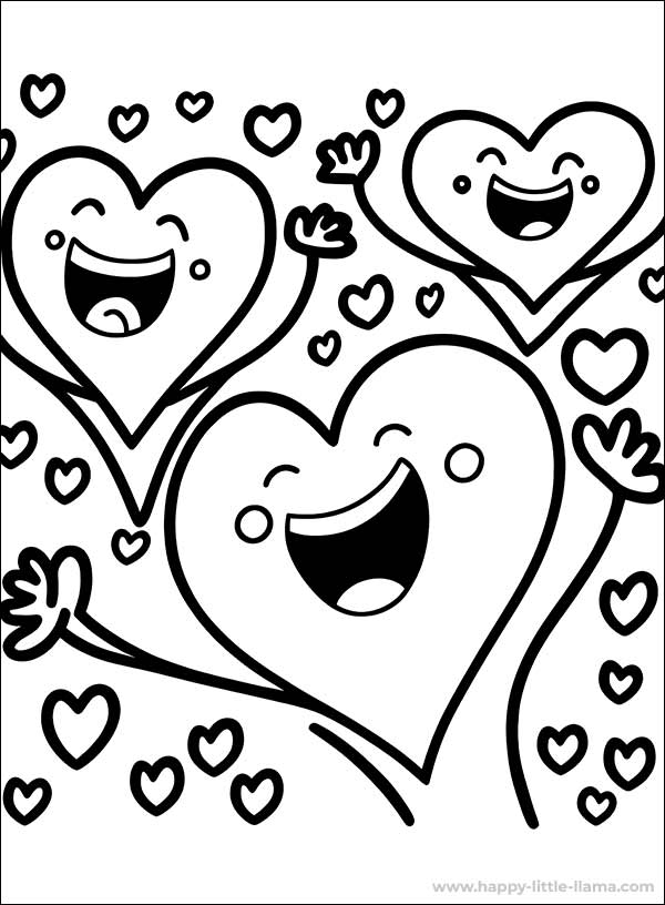 Free Valentine's Day coloring page for kids with cute hearts