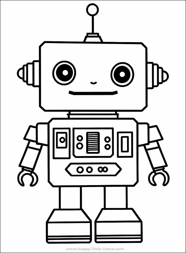 Free robot coloring page with a cute little robot