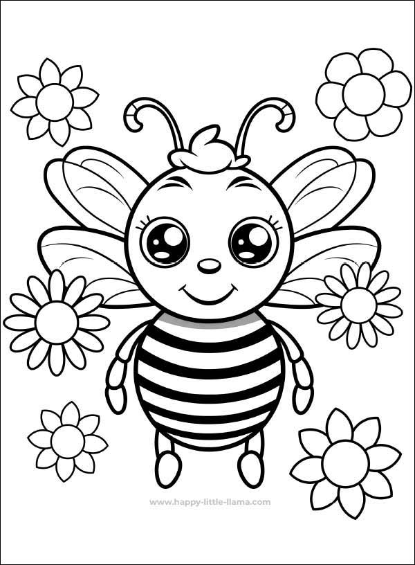 Free cute bee coloring page for kids