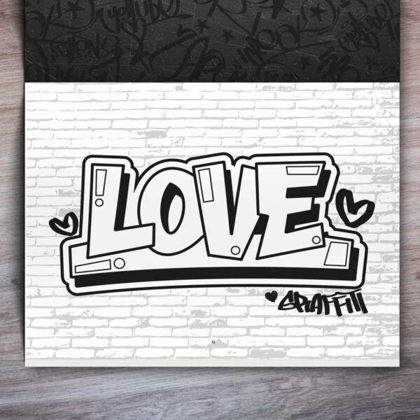 Graffiti Coloring Book for Kids and Teenagers example page with "Love" graffiti