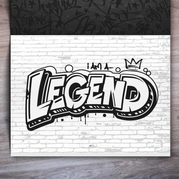 Graffiti Coloring Book for Kids and Teenagers example page with "Legend" graffiti